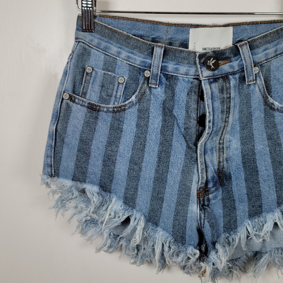 One Teaspoon Zephyr Outlaws Button Fly Pinstripe Shorts Size 24 - Picture 3 of 11